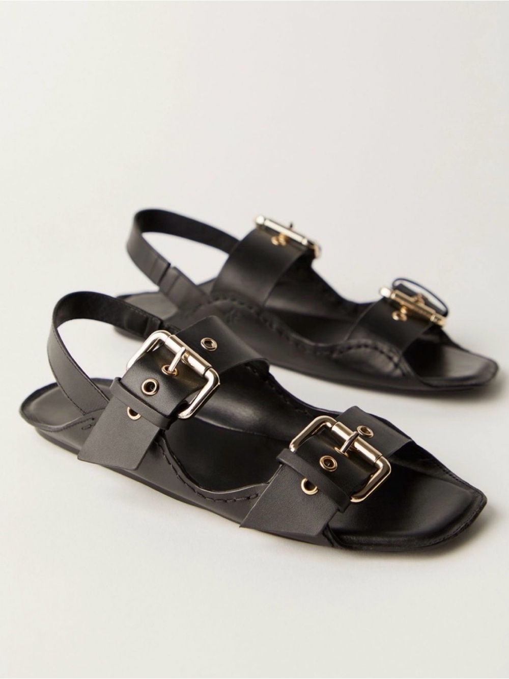 Free People Black Buckle Slingback Flat Sandals